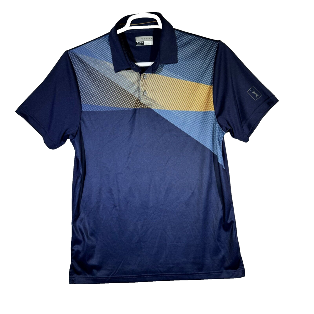 PGA TOUR Polo Shirt Mens Medium Blue Performance Golf Athletic Gradient Polo